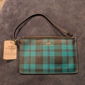 Coach Blue Plaid Wristlet